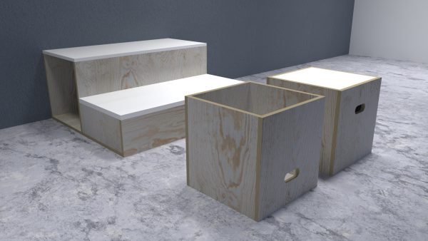 TARIMA LECTORA 01 Tarima lectora para niños con 2 cubos multifuncionales.