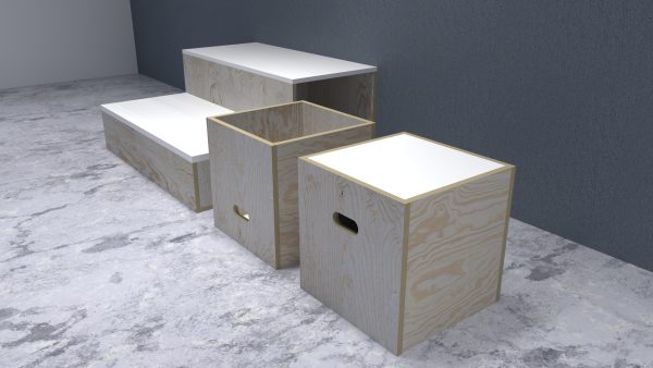 TARIMA LECTORA 02 Tarima lectora para niños con 2 cubos multifuncionales.