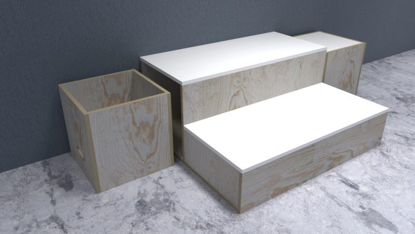 TARIMA LECTORA 06 Tarima lectora para niños con 2 cubos multifuncionales.