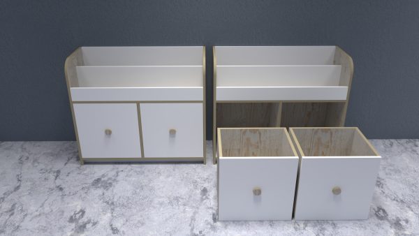 04 Librero Revistero Infantil con 2 Cubos organizadores