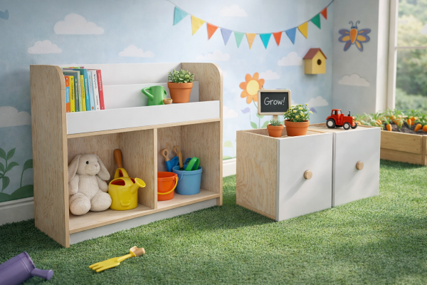 ChatGPT Image 10 ene 2026, 10_40_52 p.m. Librero Revistero Infantil con 2 Cubos organizadores