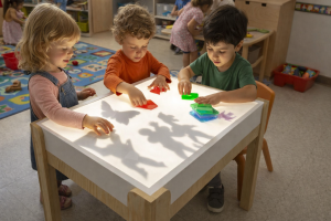 Mesa de luz estilo Montessori 3 en 1 con soporte bandeja
