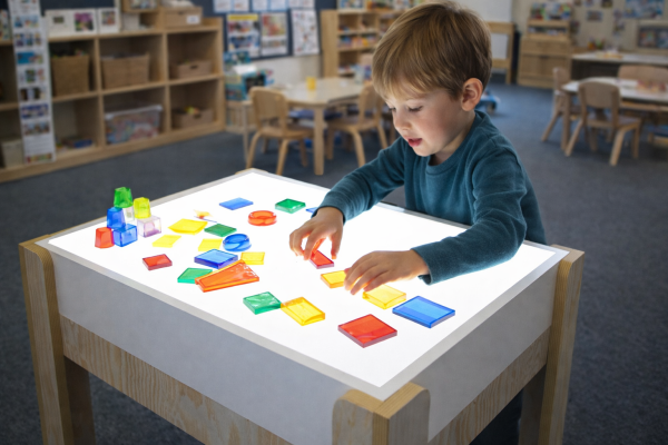 Mesa de luz estilo Montessori 3 en 1 con soporte bandeja
